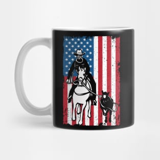 Distressed Cowboy Roping USA American Flag Mug